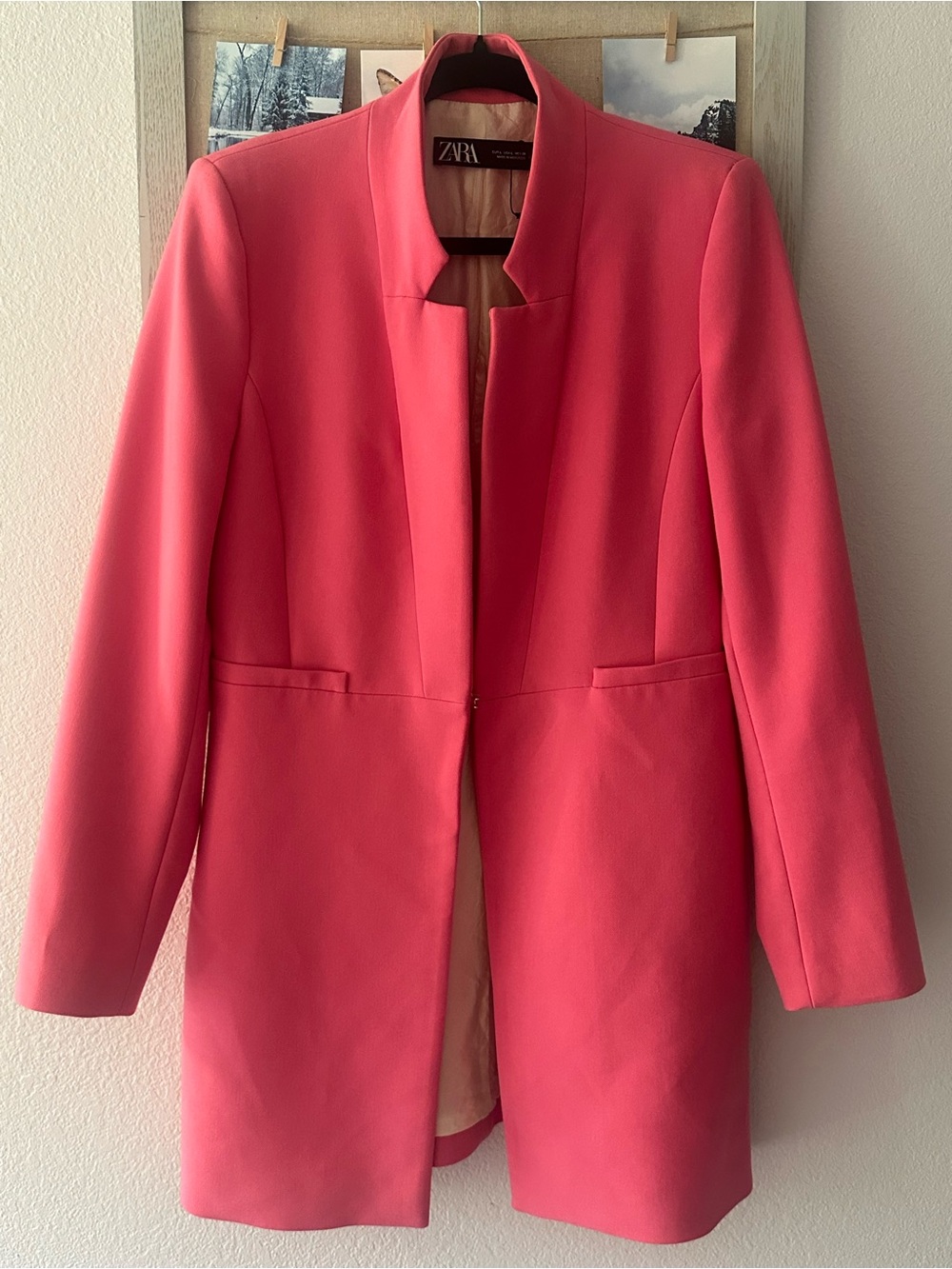 Zara Pink Inverted Lapel Longline Blazer Size L